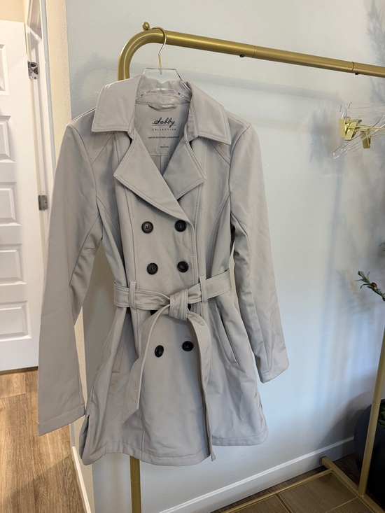 Sebby Jackets & Blazers - Women’s Double-Breasted Light Gray Trench Coat